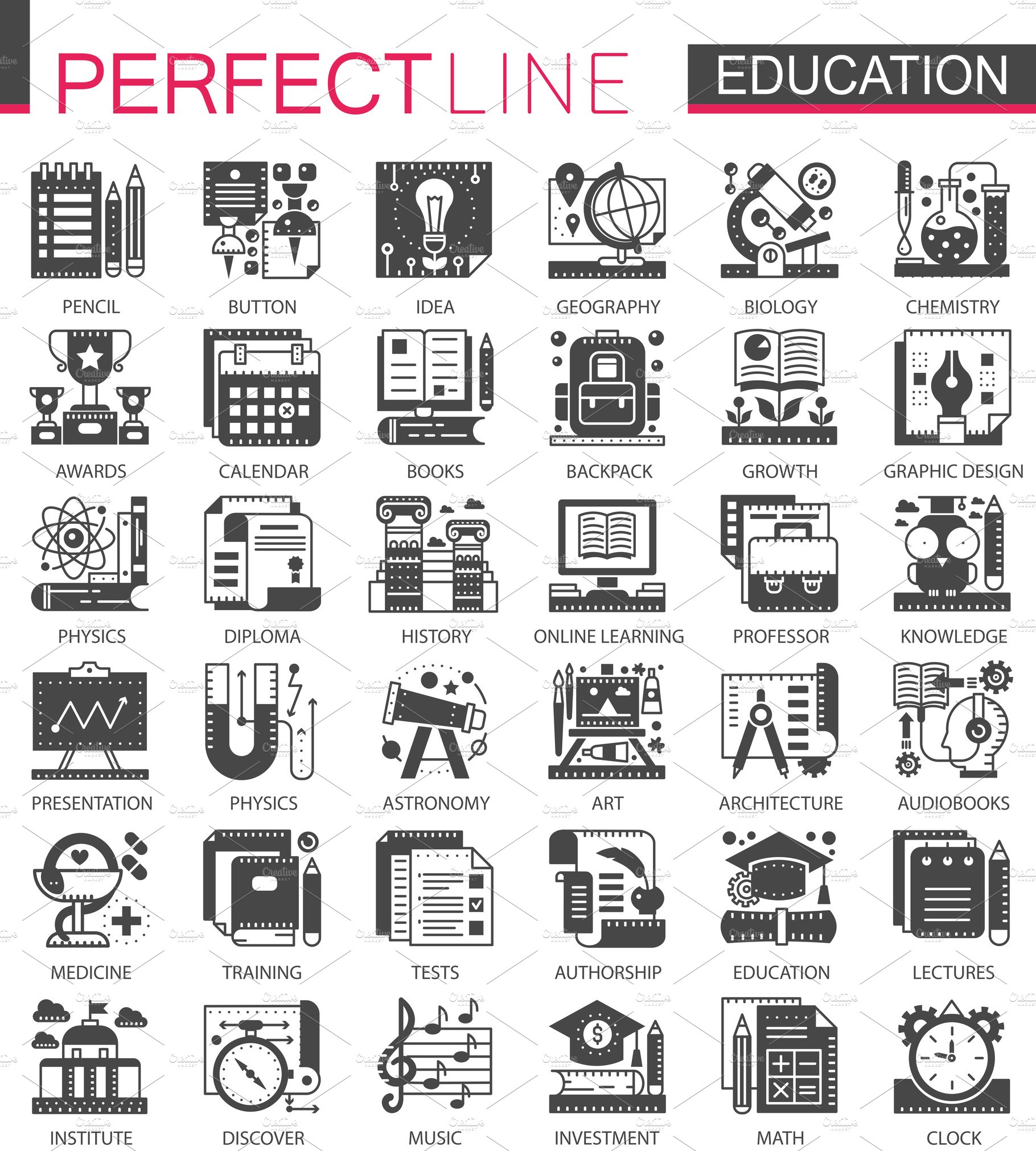 Education black concept icons cover image.