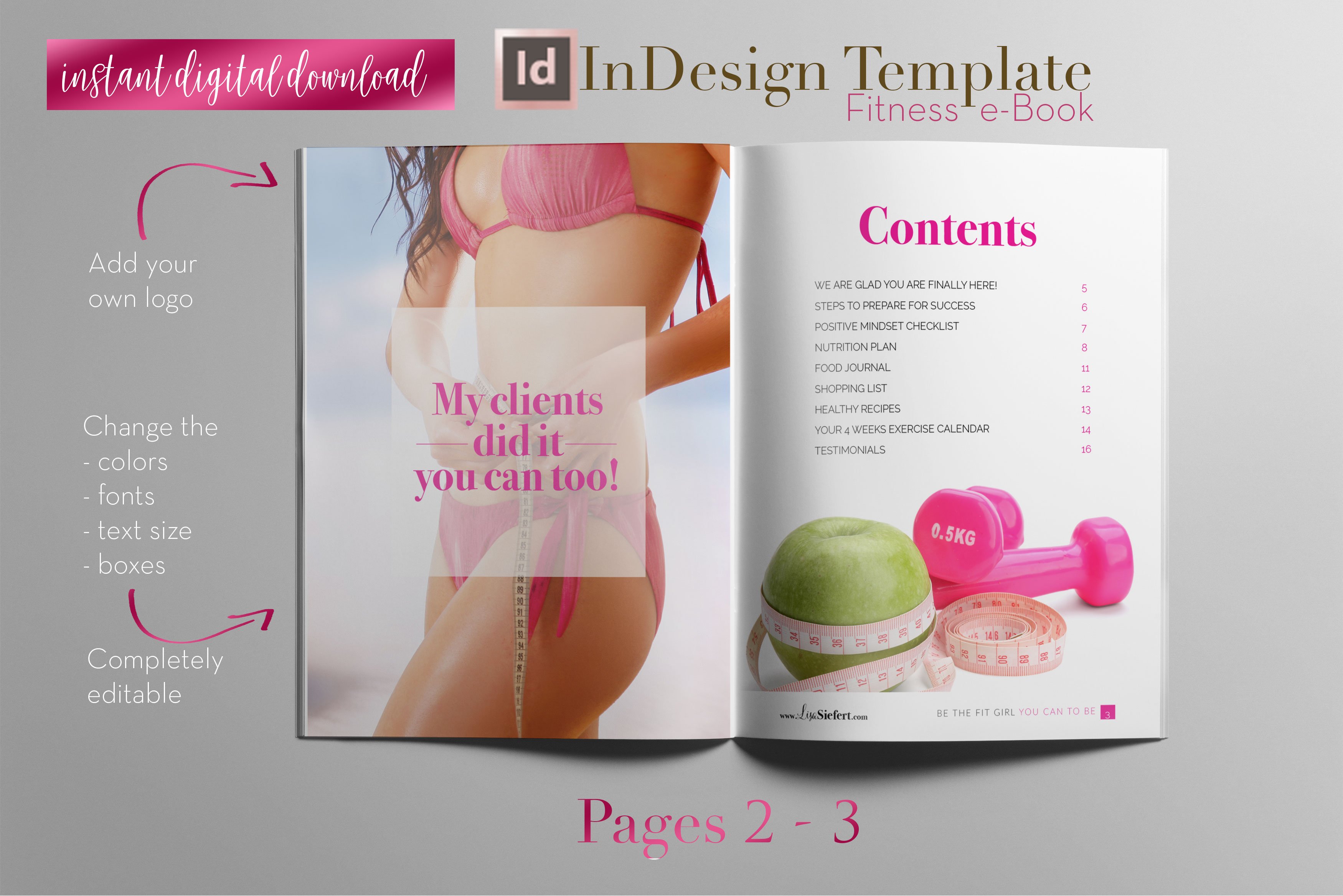 Fitness e-Book | InDesign Template preview image.