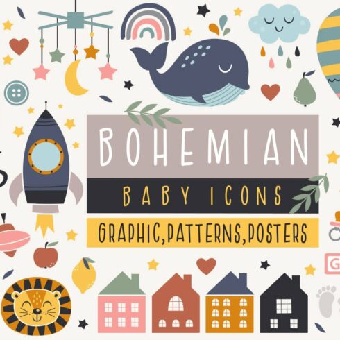 Bohemian baby icons collection cover image.