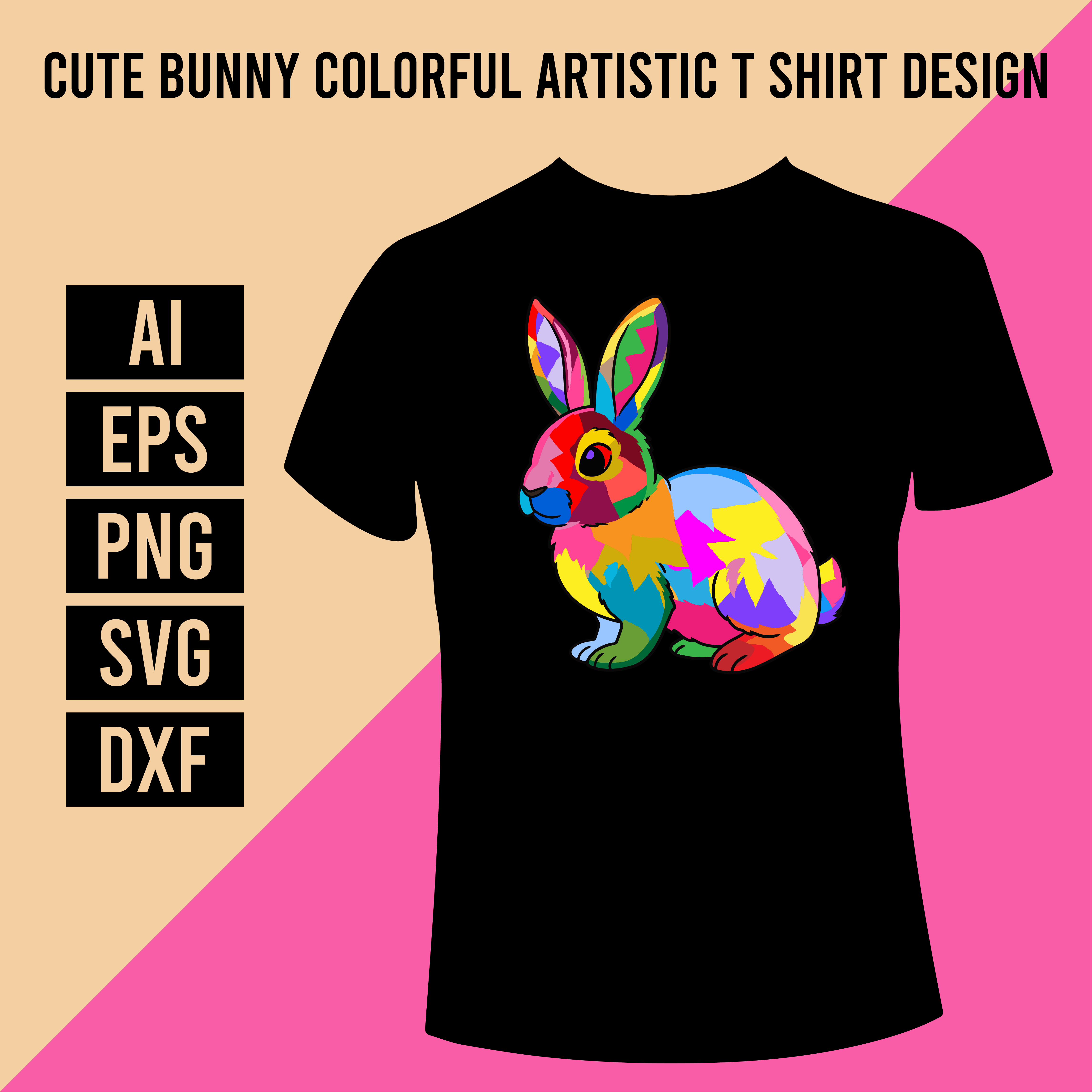 Cute Bunny Colorful Artistic T Shirt Design cover image.