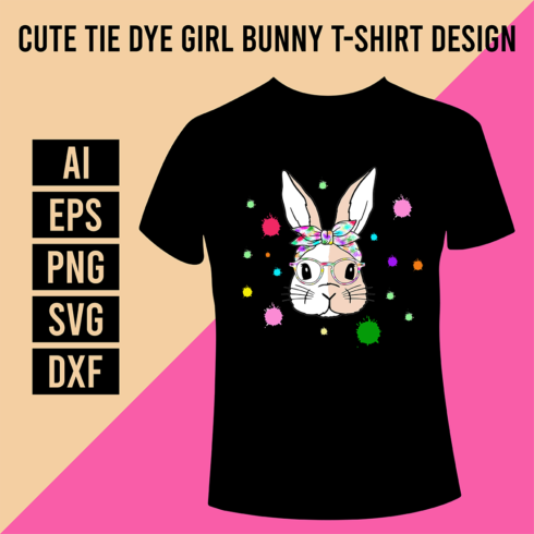 Cute Tie Dye Girl Bunny T-Shirt Design cover image.