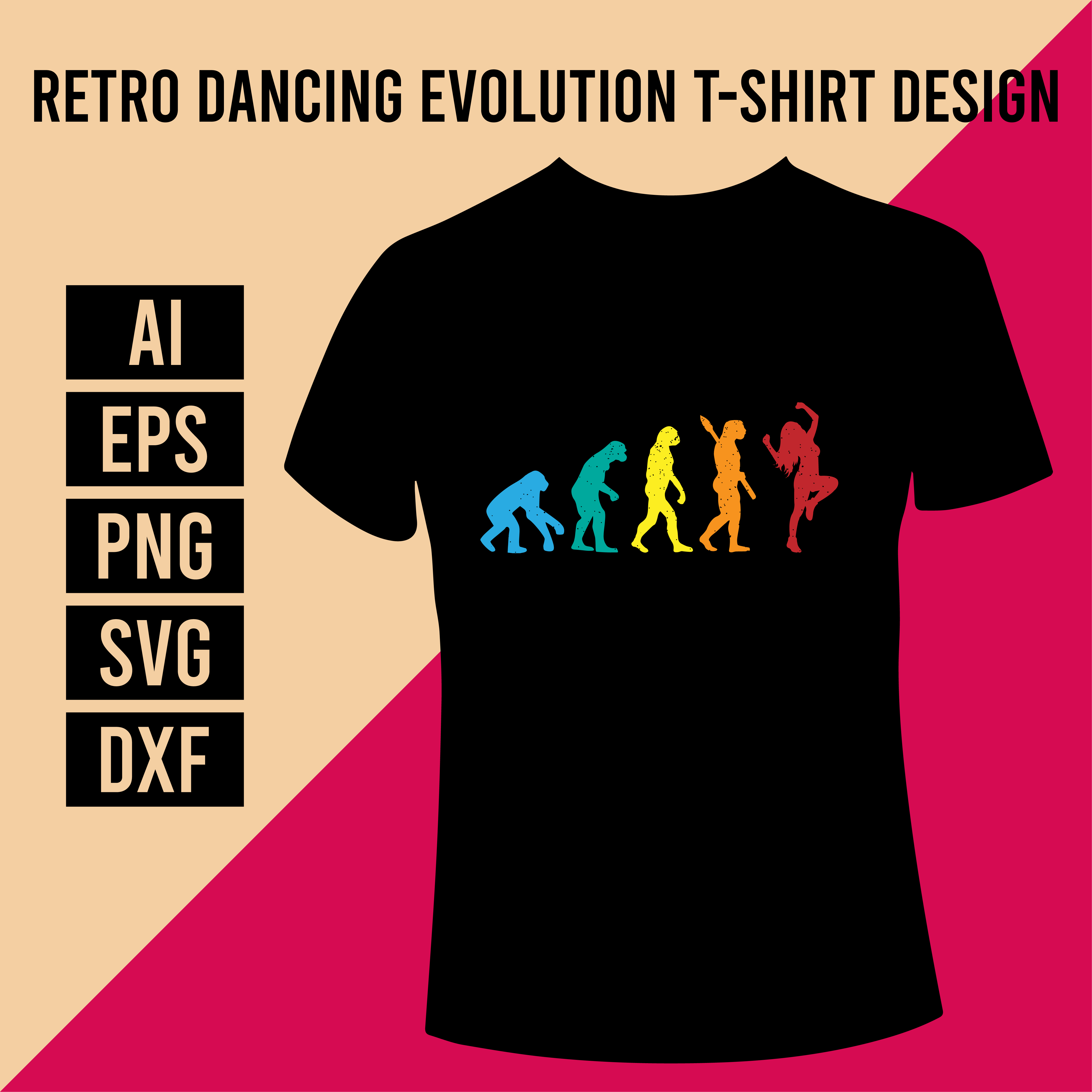 Retro Dancing Evolution T-Shirt Design cover image.