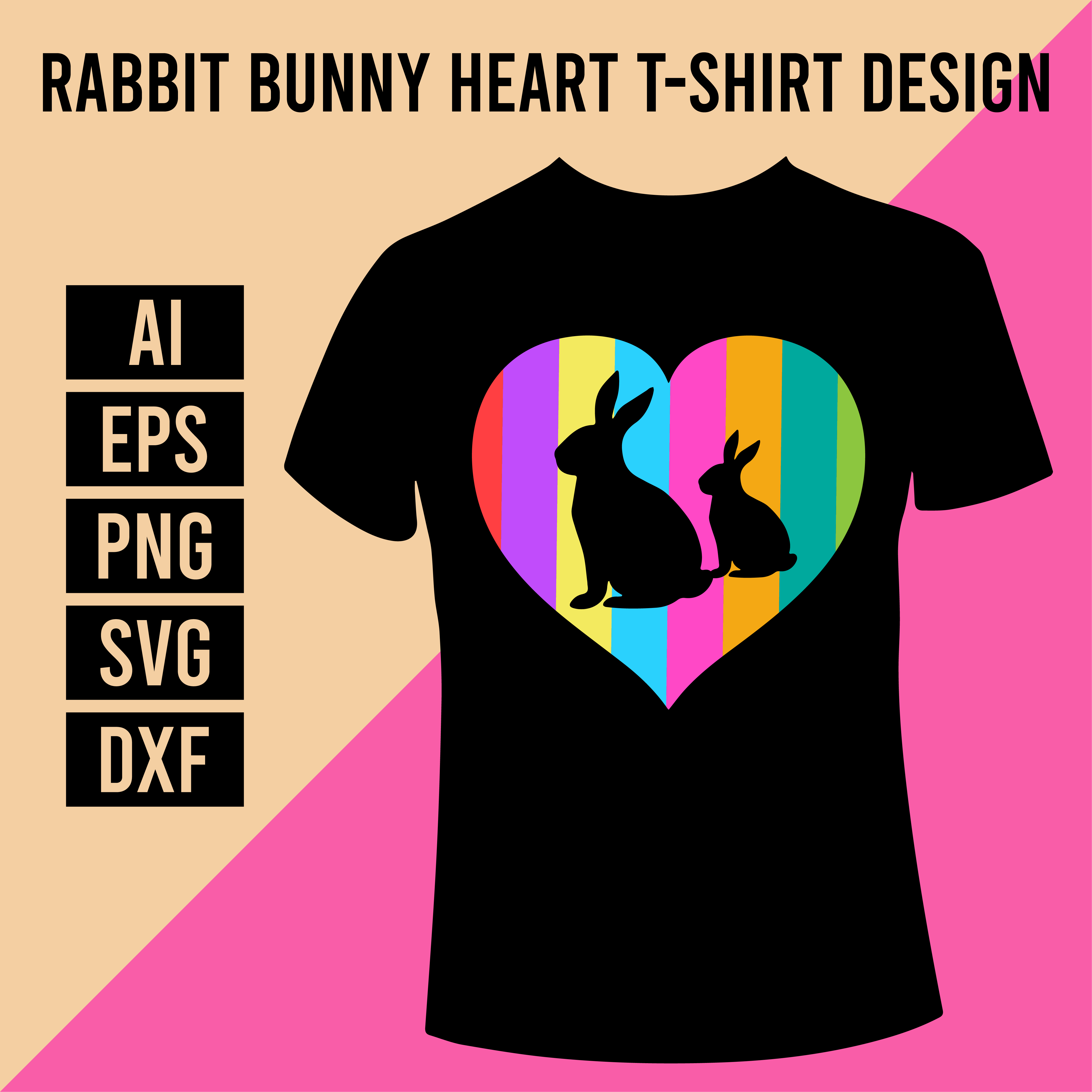 Rabbit Bunny Heart T-Shirt Design cover image.