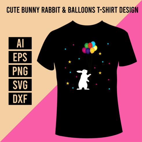 Cute Bunny Rabbit & Balloons T-Shirt Design cover image.