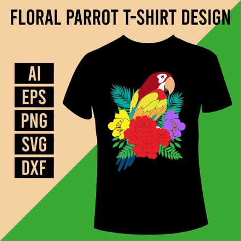 Floral Parrot T-Shirt Design cover image.