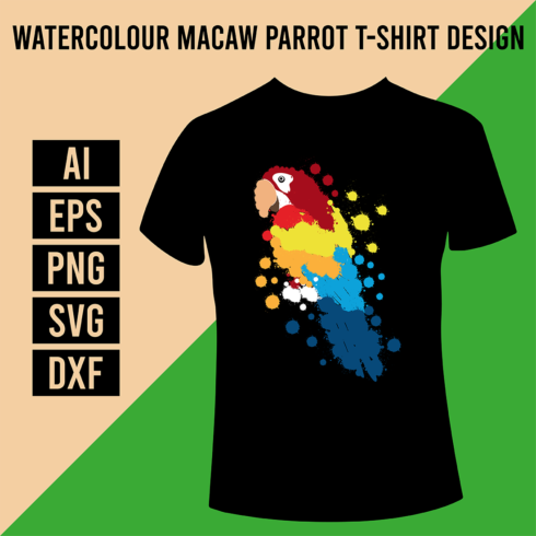 Watercolor macaw parrot T-Shirt Design cover image.