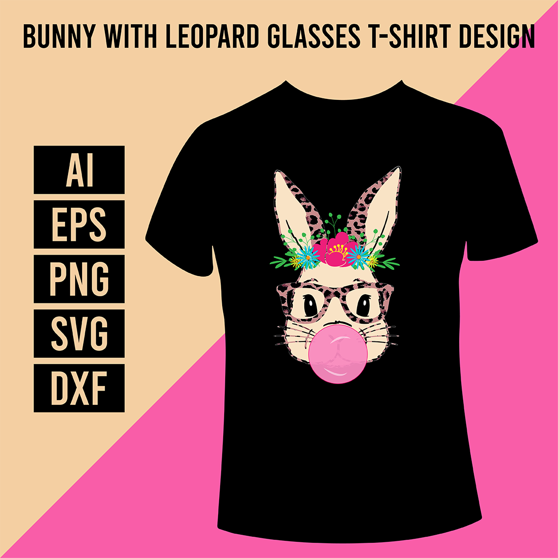 T - shirt with a bunny wearing a pink bubble.