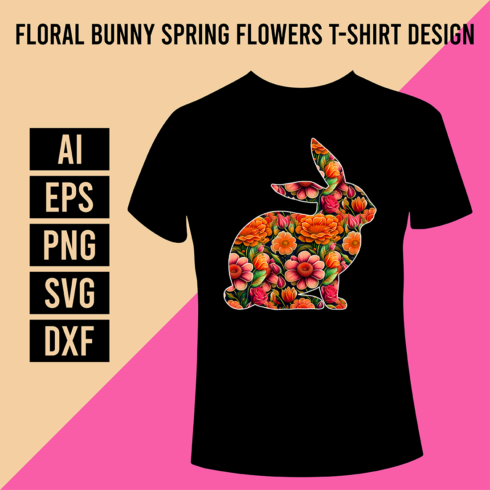 Floral Bunny Spring Flowers T-Shirt Design cover image.