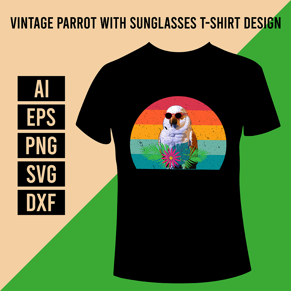 Vintage Parrot with Sunglasses T-Shirt Design cover image.