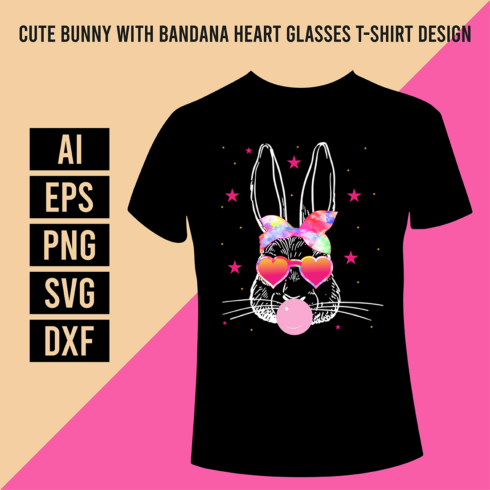 Cute Bunny With Bandana Heart Glasses T-Shirt Design cover image.