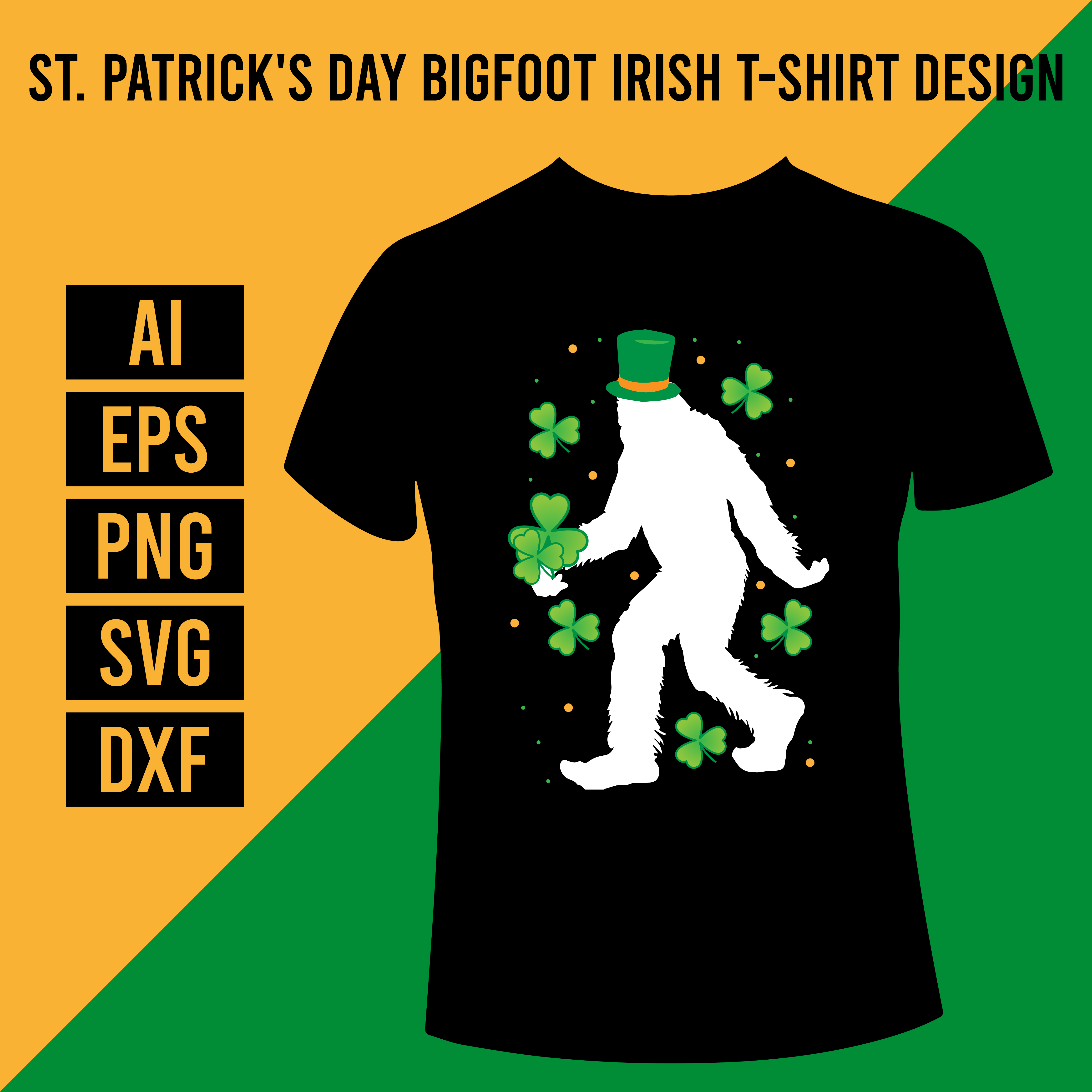 St Patrick's Day Bigfoot Irish T-Shirt Design cover image.