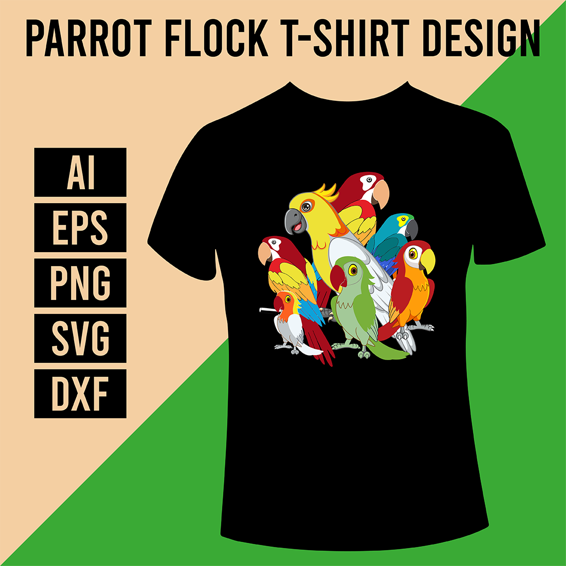 Parrot Flock T-Shirt Design cover image.