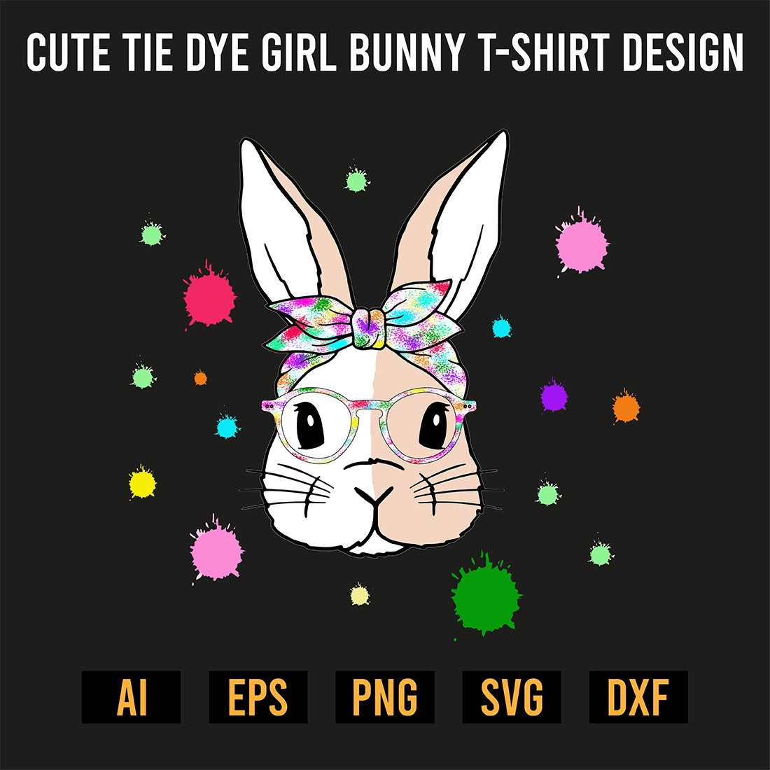 Cute Tie Dye Girl Bunny T-Shirt Design preview image.