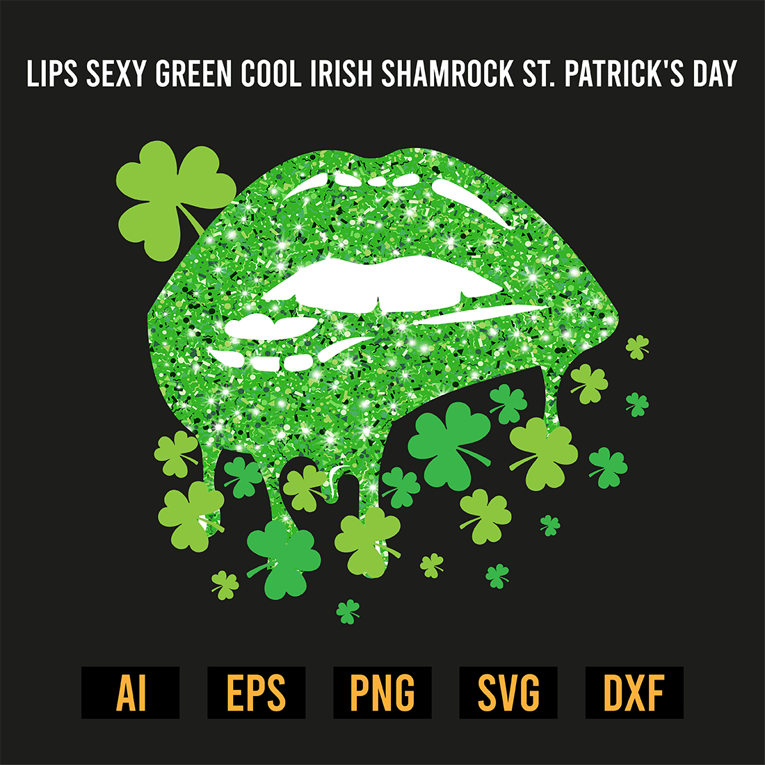 Lips Sexy Green Cool Irish Shamrock St Patrick's Day Shirt Design preview image.