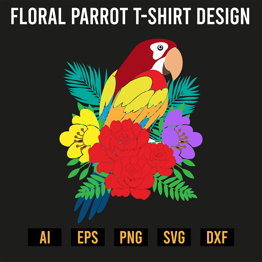 Floral Parrot T-Shirt Design preview image.