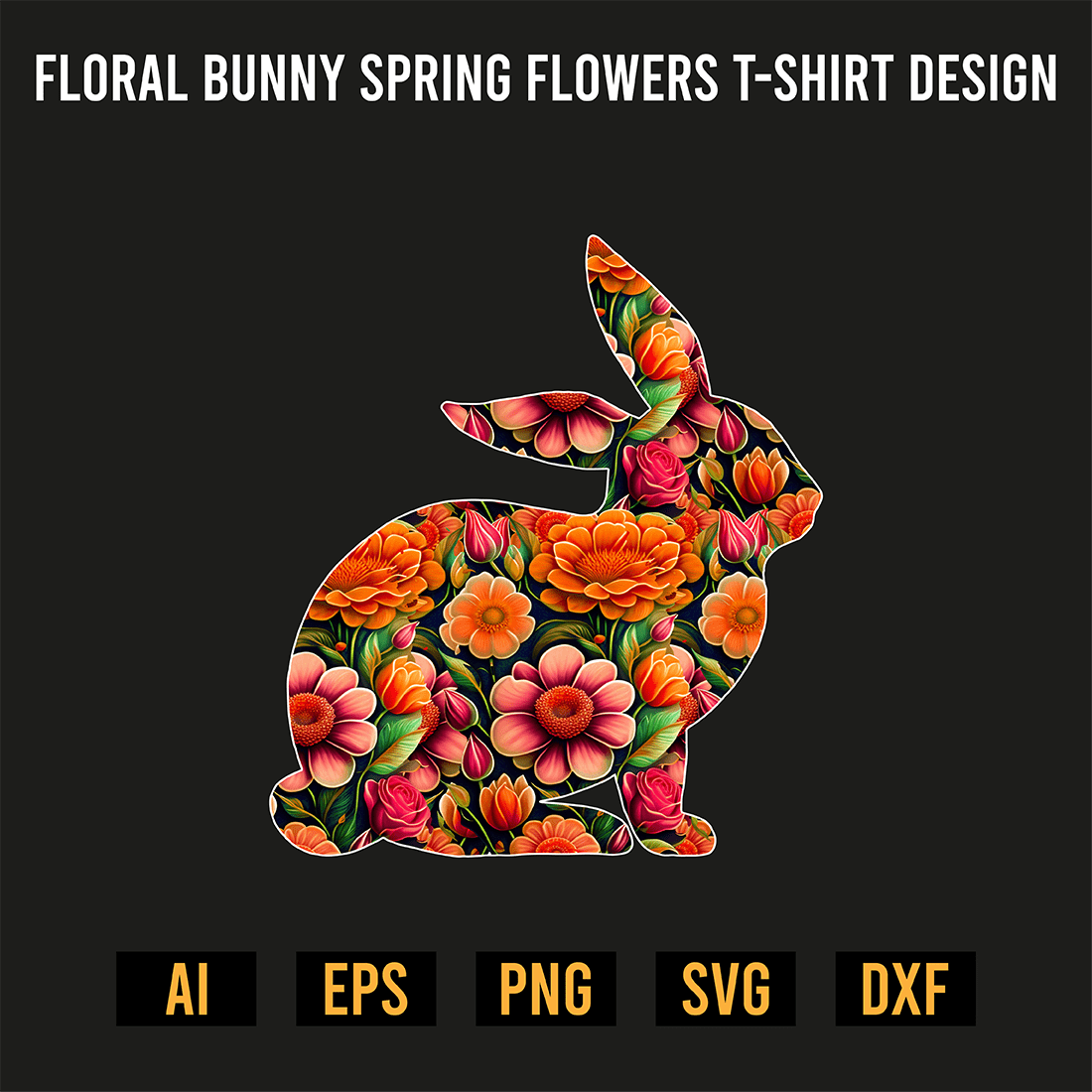 Floral Bunny Spring Flowers T-Shirt Design preview image.