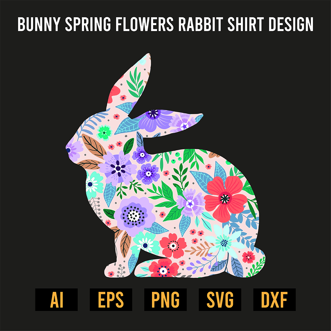 Bunny Spring Flowers Rabbit Shirt Design preview image.