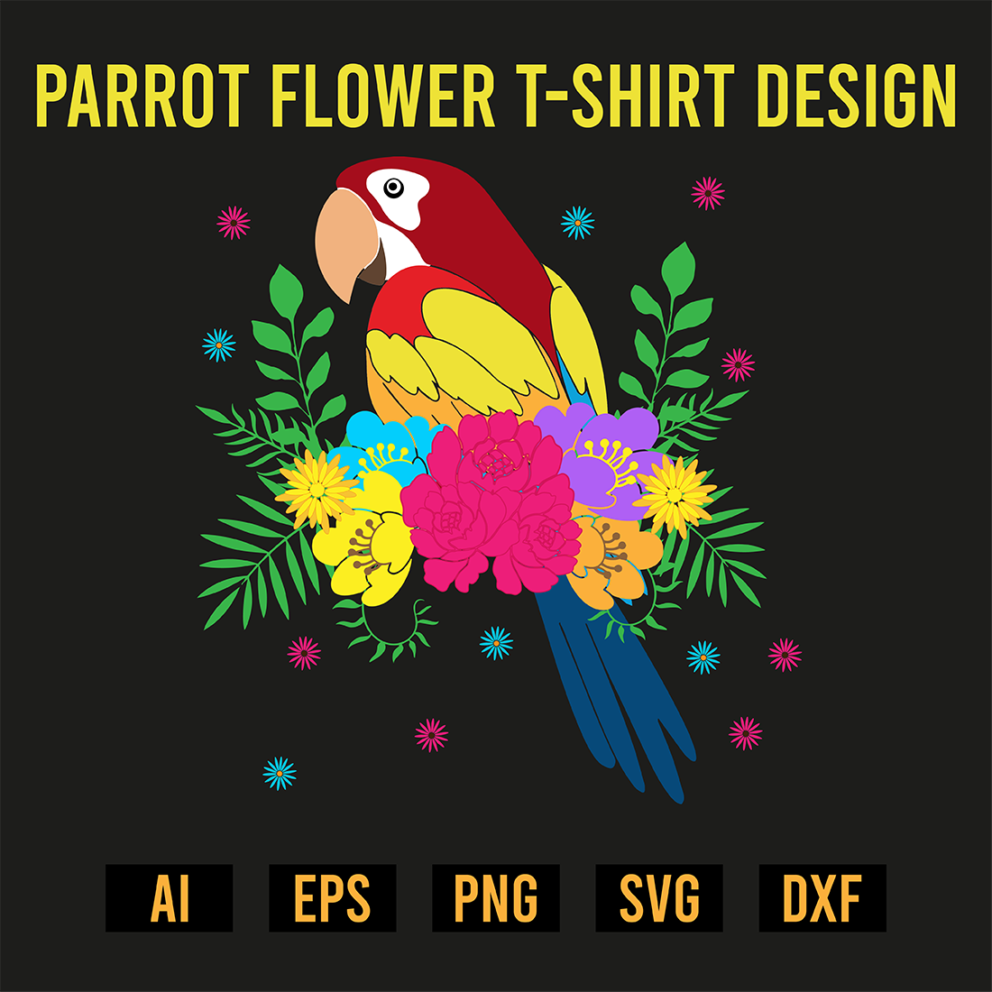 Parrot Flower T-Shirt Design preview image.