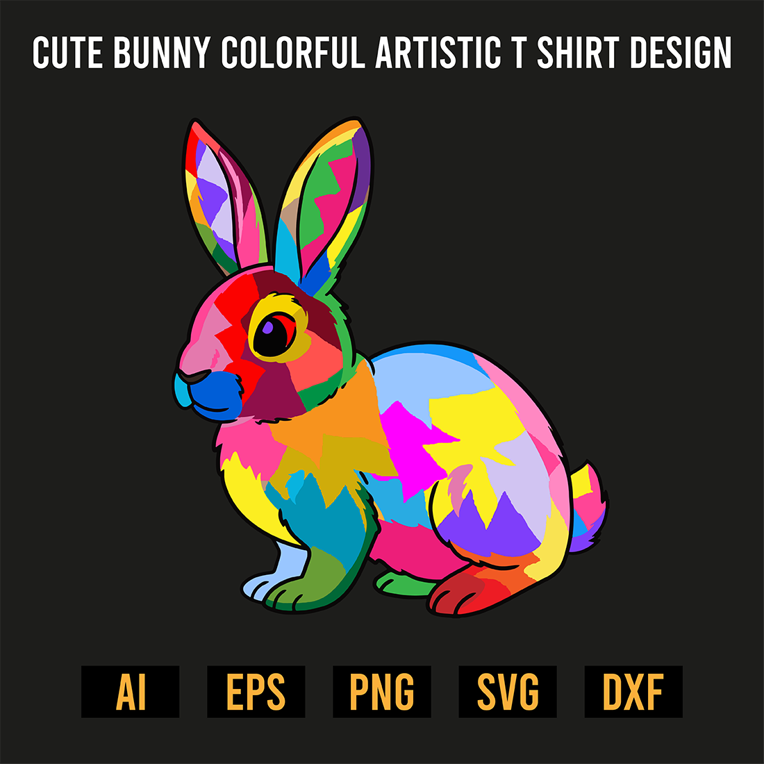 Cute Bunny Colorful Artistic T Shirt Design preview image.