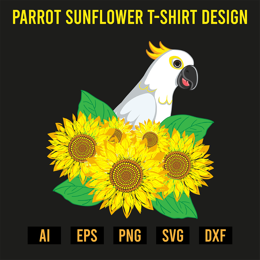Parrot Sunflower T-Shirt Design preview image.