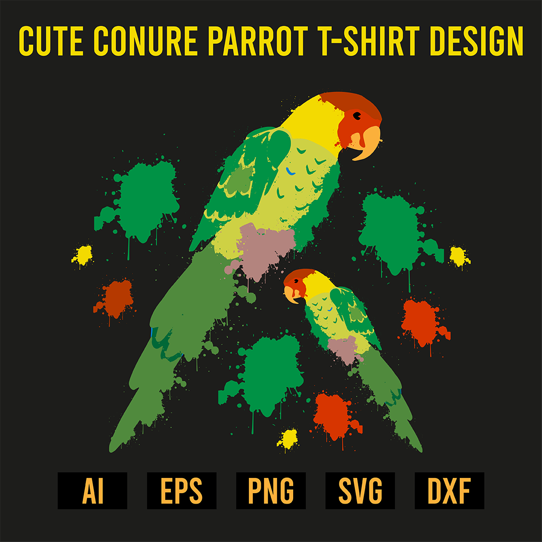 Cute Conure Parrot T-Shirt Design preview image.