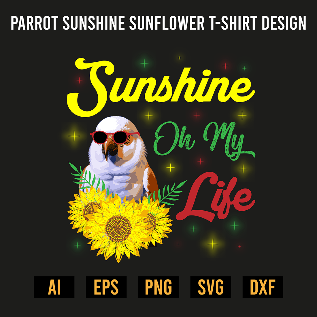 Parrot Sunshine Sunflower T-Shirt Design preview image.