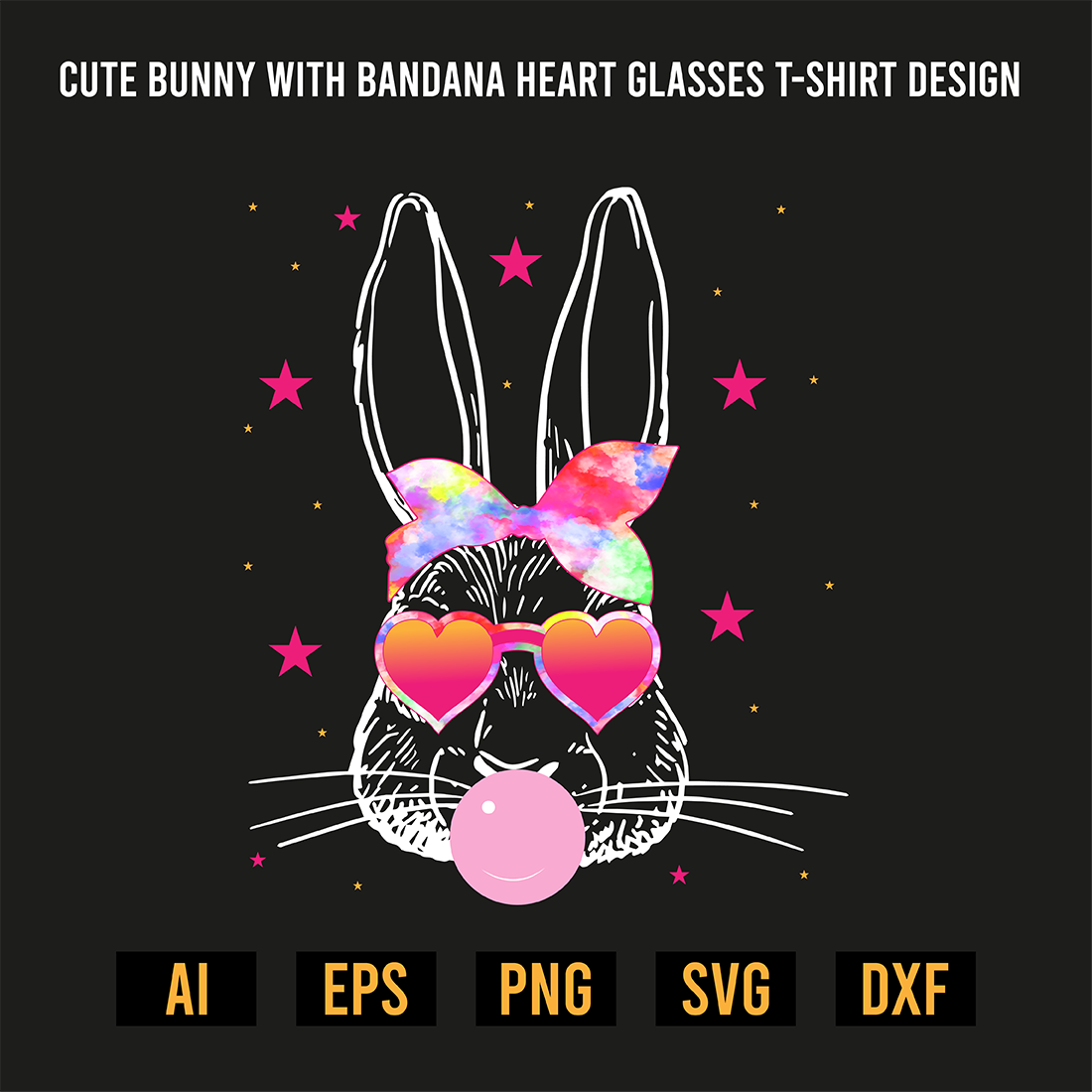 Cute Bunny With Bandana Heart Glasses T-Shirt Design preview image.