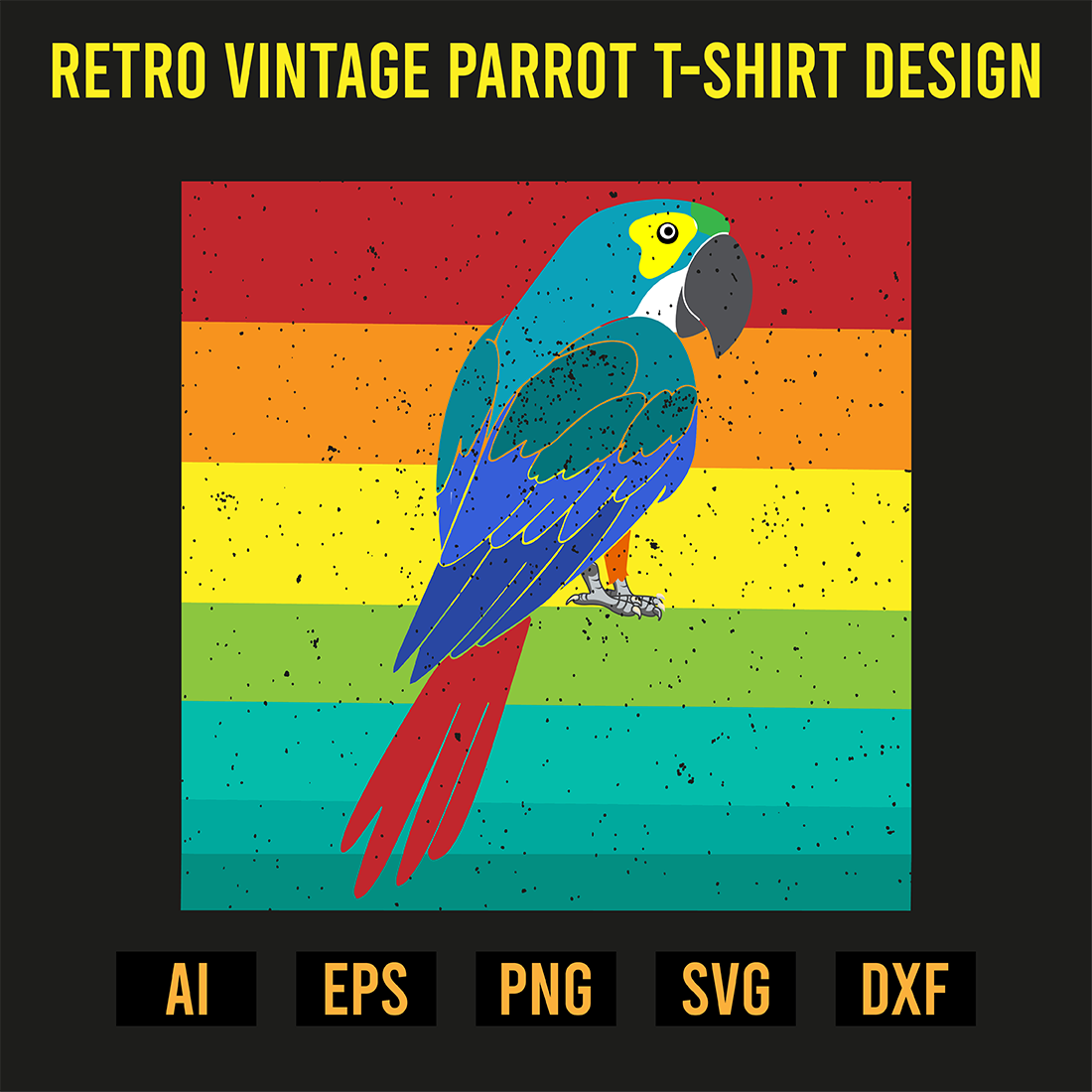 Retro Vintage Parrot T-Shirt Design preview image.