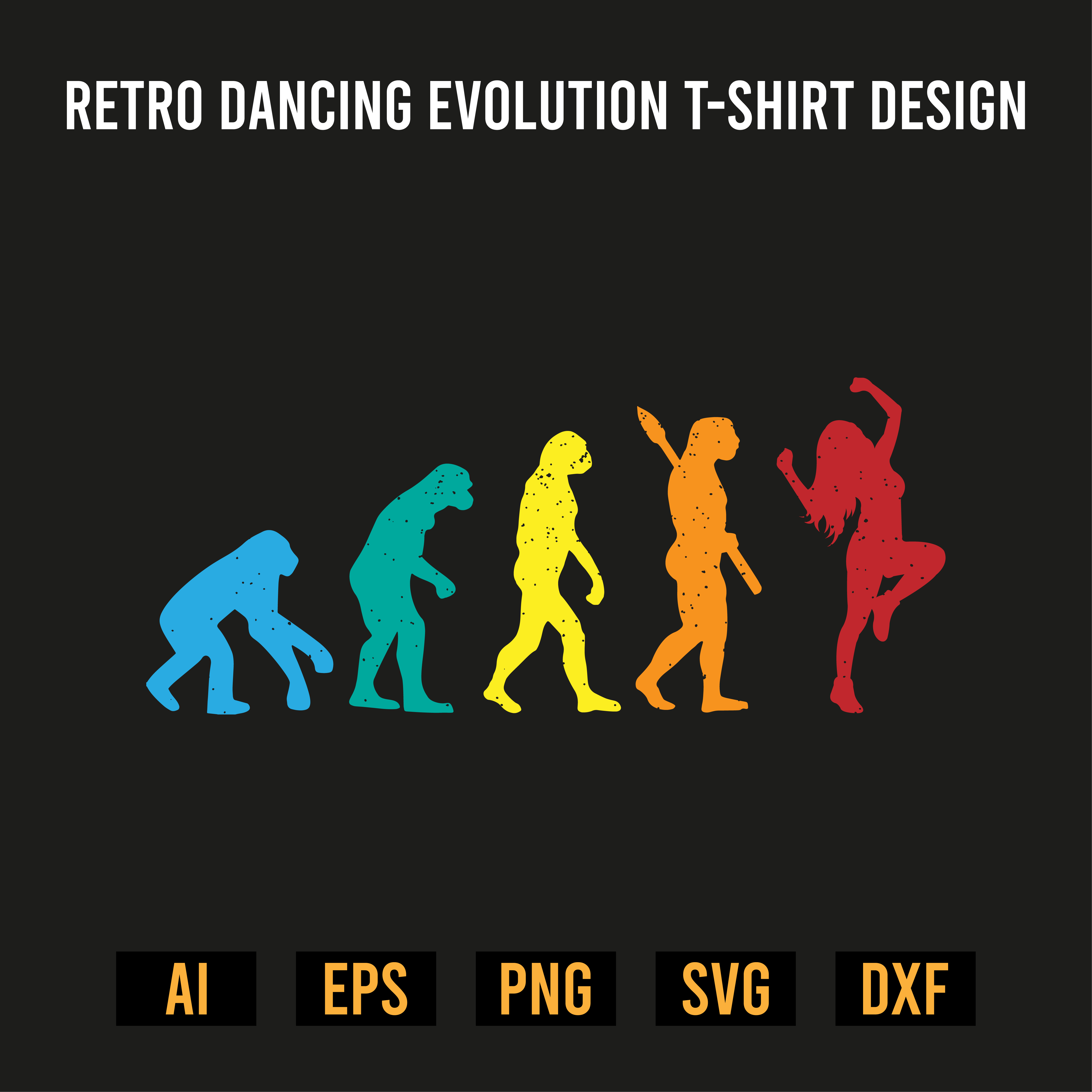 Retro Dancing Evolution T-Shirt Design preview image.
