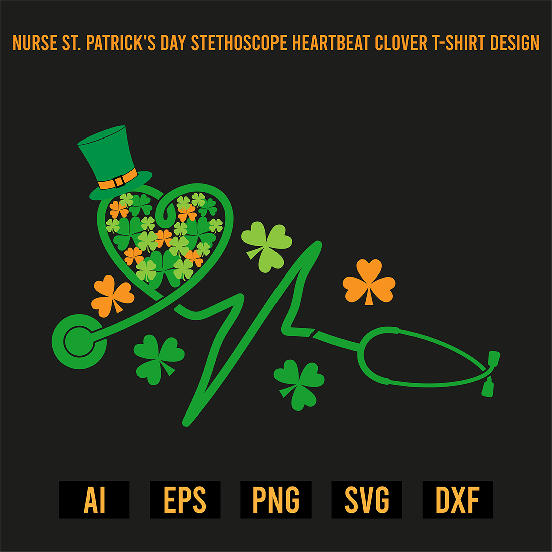 Nurse St Patrick's Day Stethoscope Heartbeat Clover T-Shirt Design preview image.