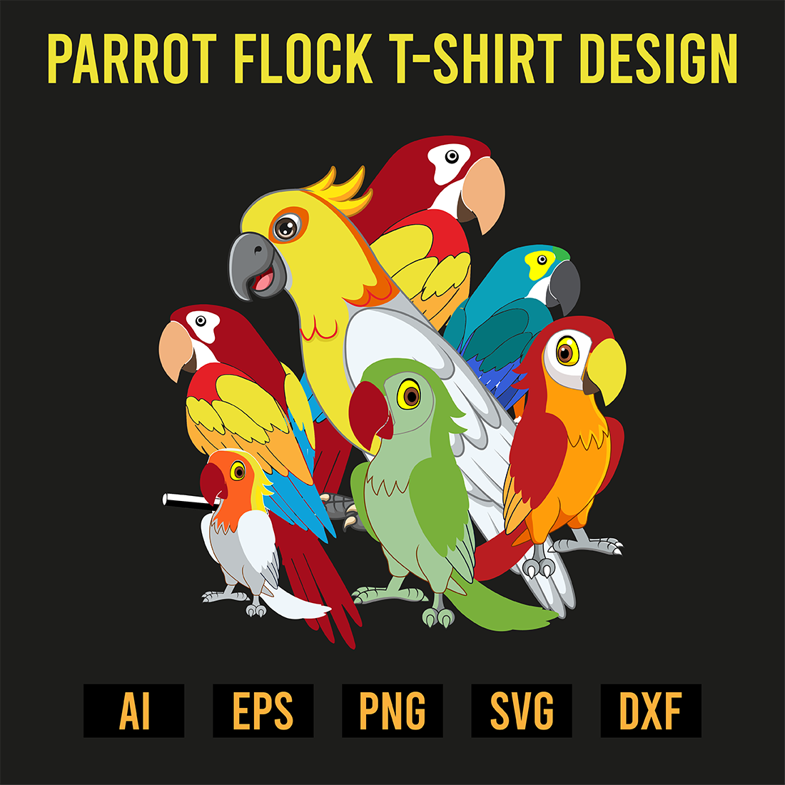 Parrot Flock T-Shirt Design preview image.