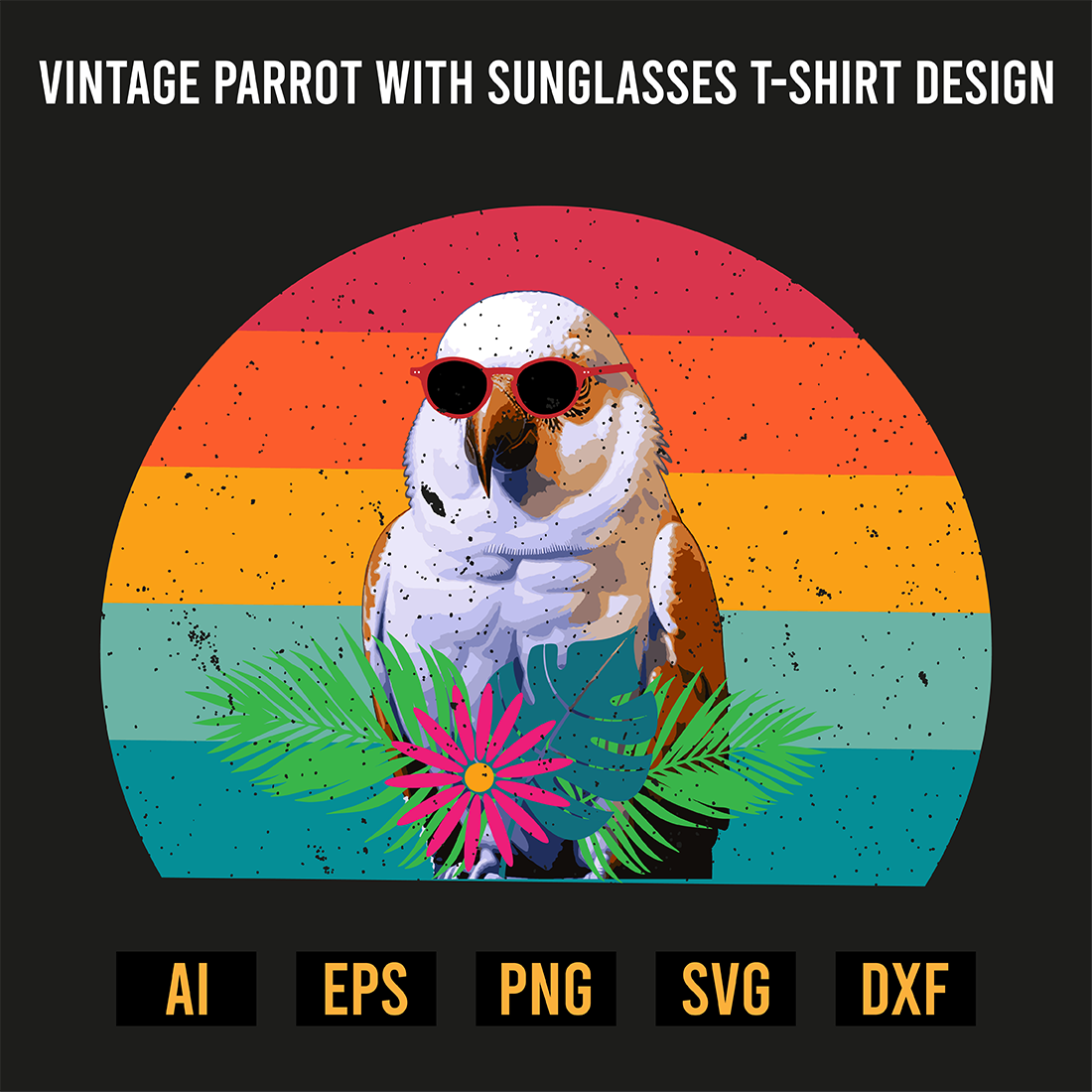 Vintage Parrot with Sunglasses T-Shirt Design preview image.