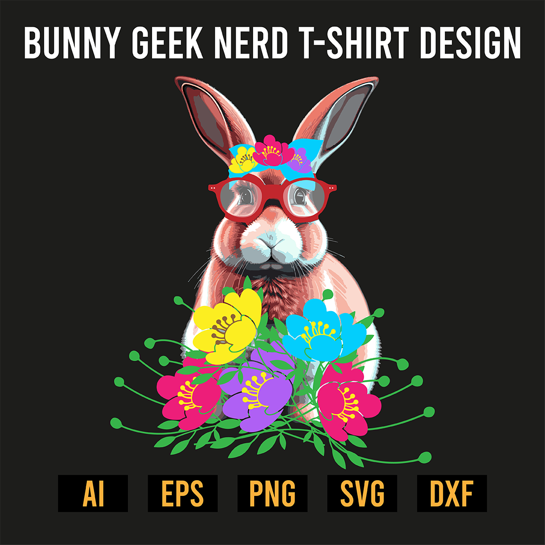 Bunny Geek Nerd T-Shirt Design preview image.