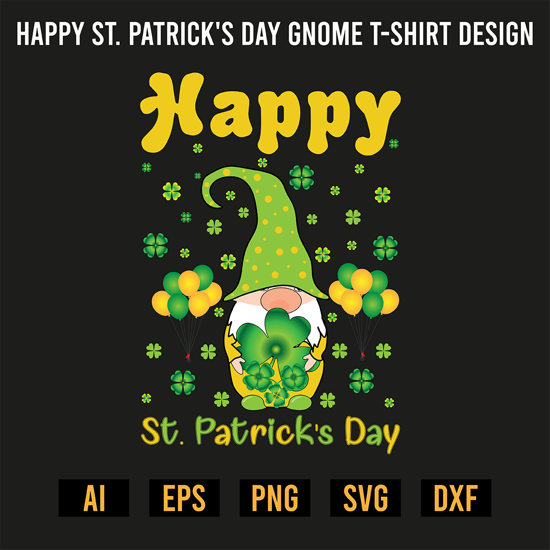 Happy St Patrick's Day Gnome T-Shirt Design preview image.