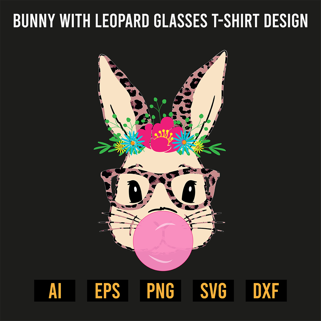Bunny with Leopard Glasses T-shirt Design preview image.