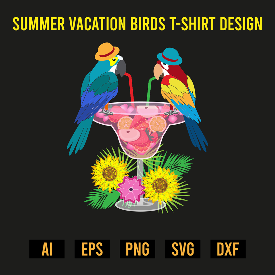 Summer Vacation Birds T-Shirt Design preview image.