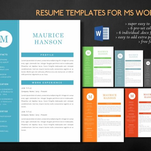 Simple elegant 3 in 1 Word resume cover image.