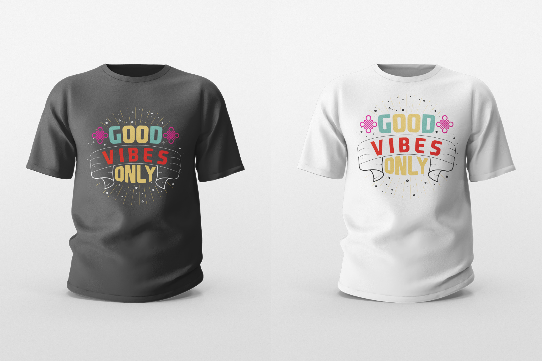 Two t - shirts that say good vibes only and good vibes only.