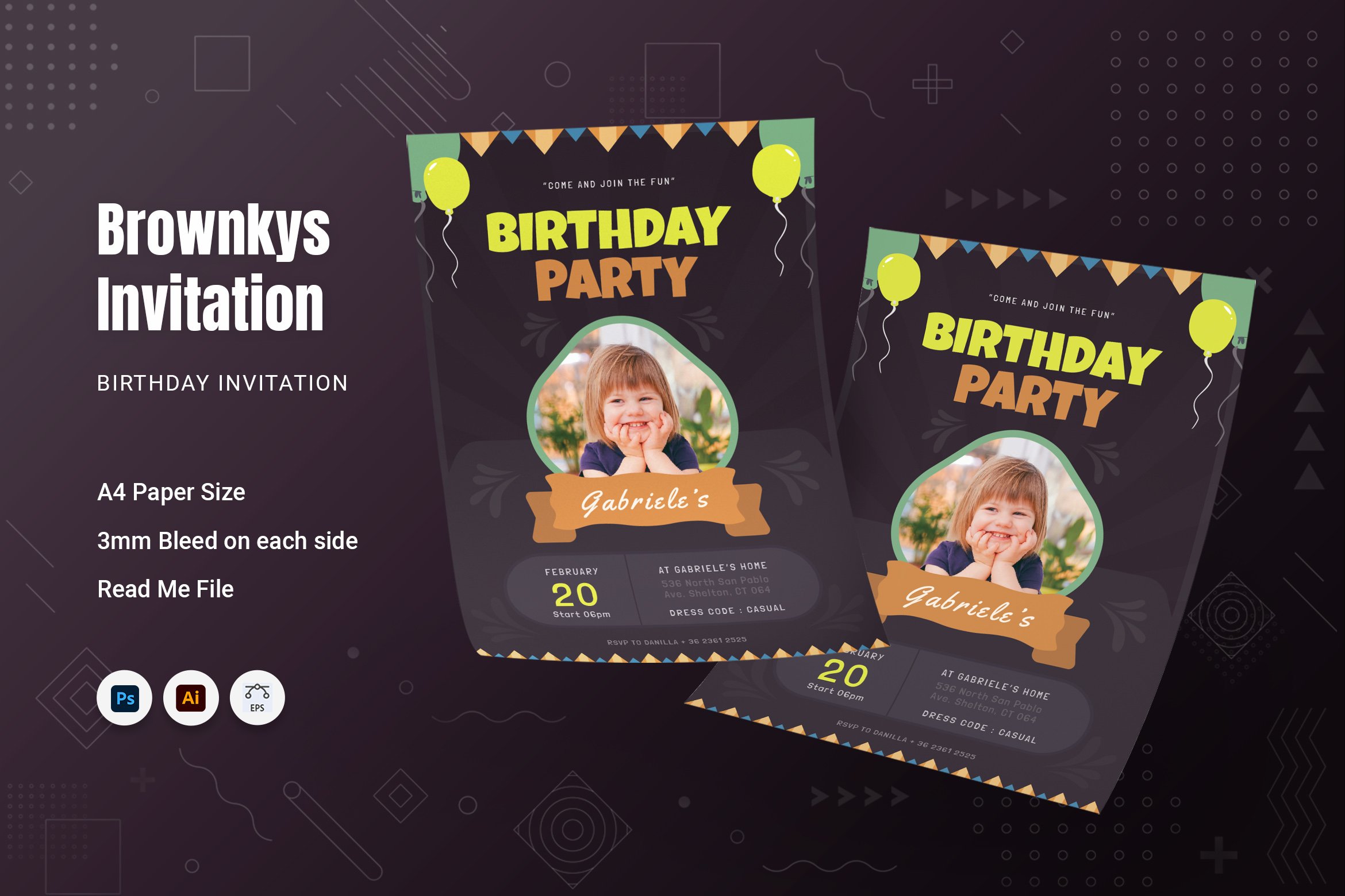 Brownkys Birthday Invitation cover image.