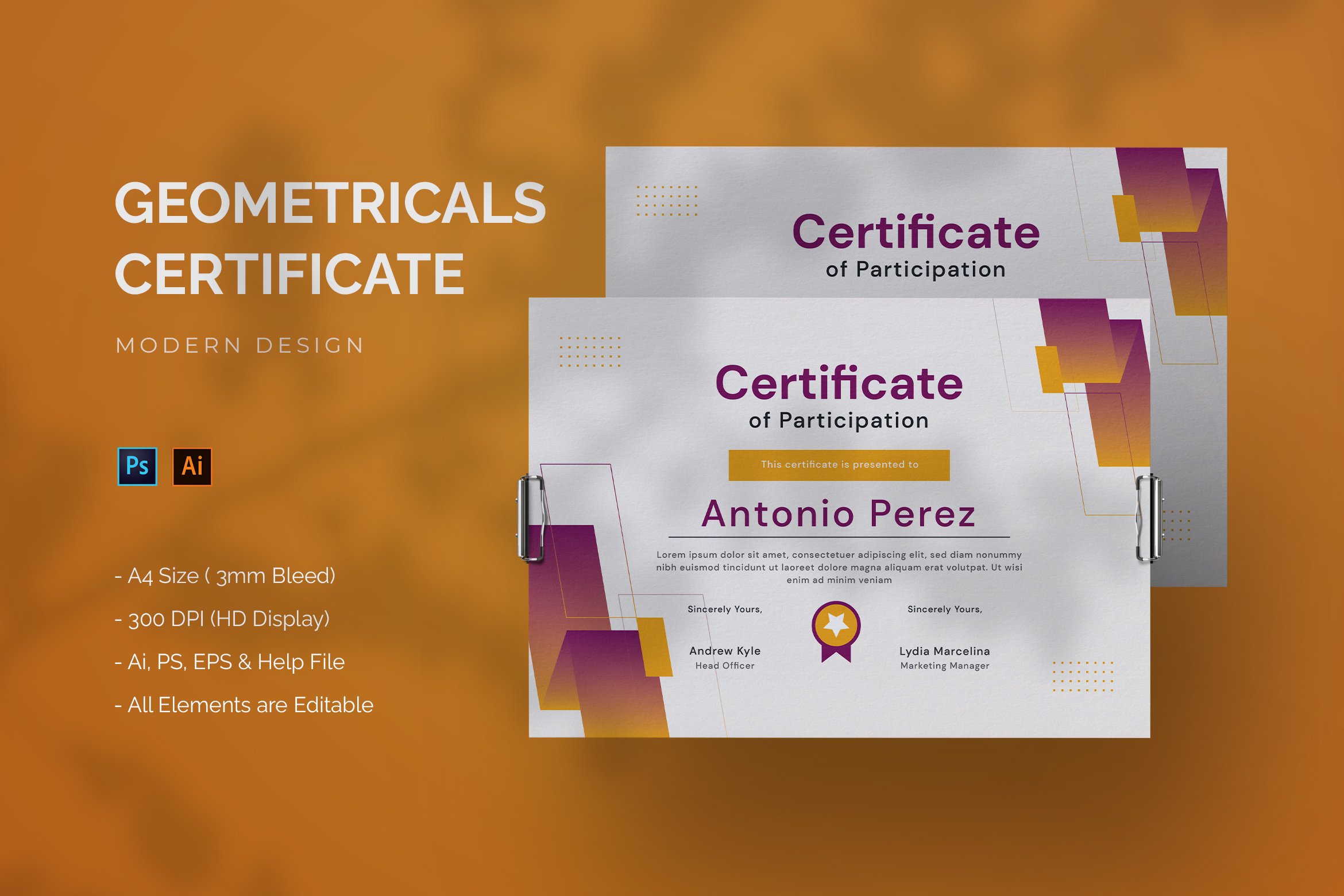 Geometricals - Certificate Template preview image.