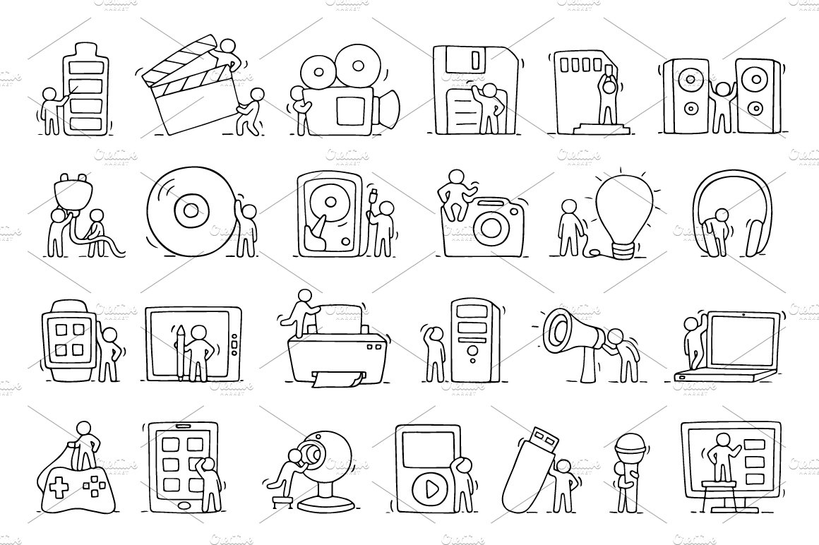 Cartoon electronic devices icons set preview image.