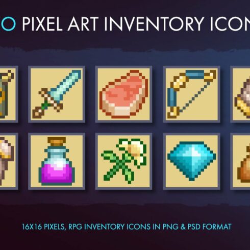 Pixel Art Inventory Icons - 16x16 cover image.