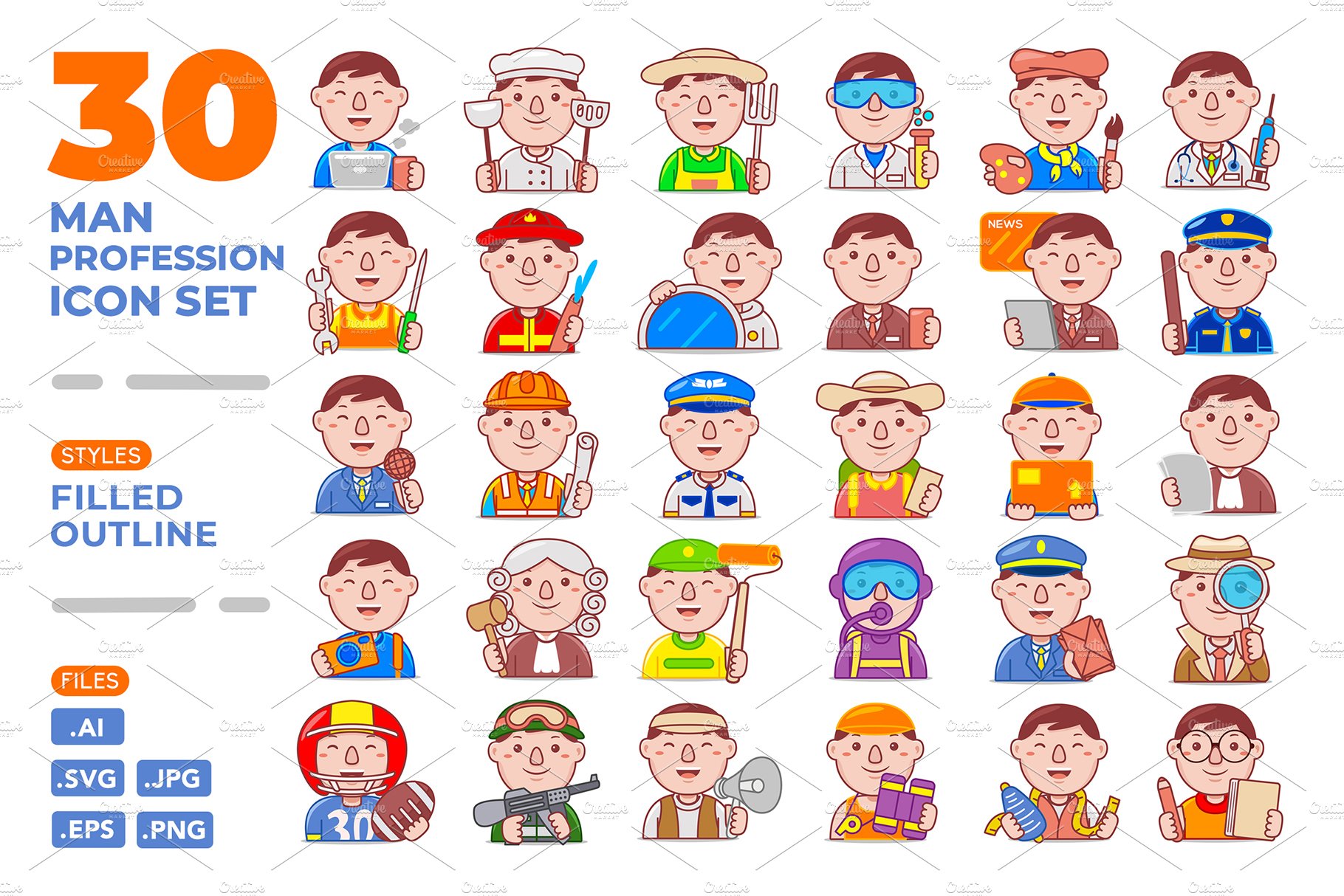 Man Profession Vector Icons preview image.
