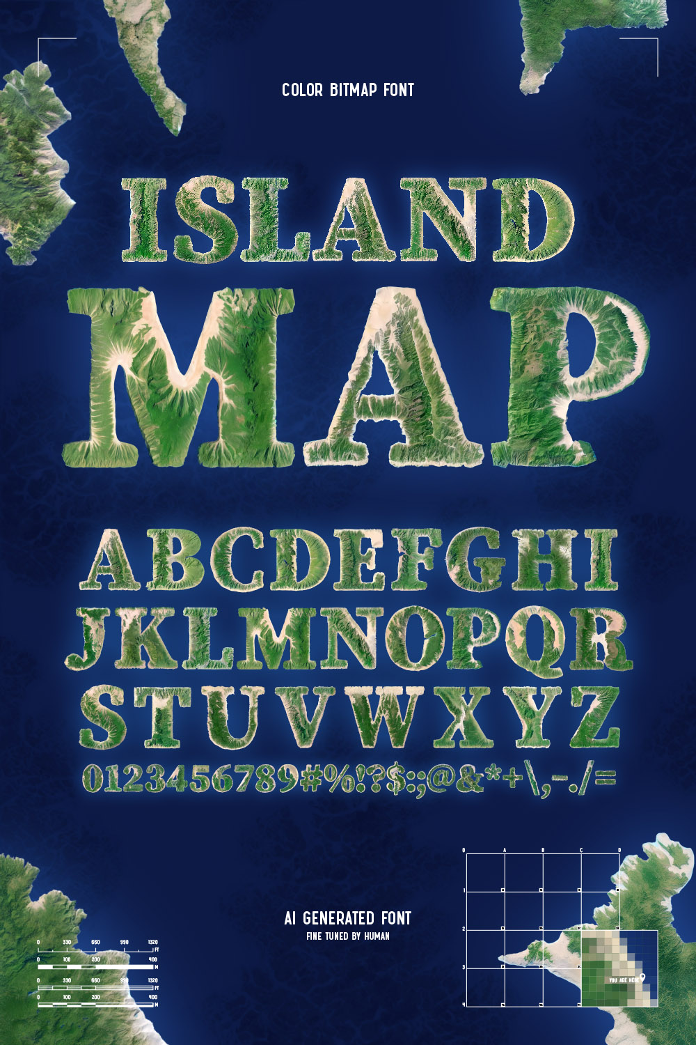 Island Map - Color Bitmap Font pinterest preview image.