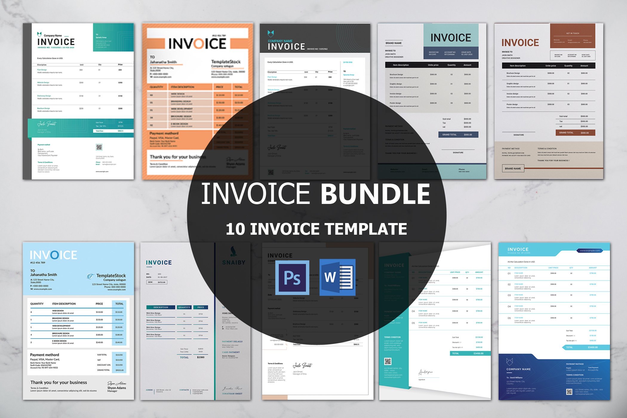 Invoice Template Bundle cover image.