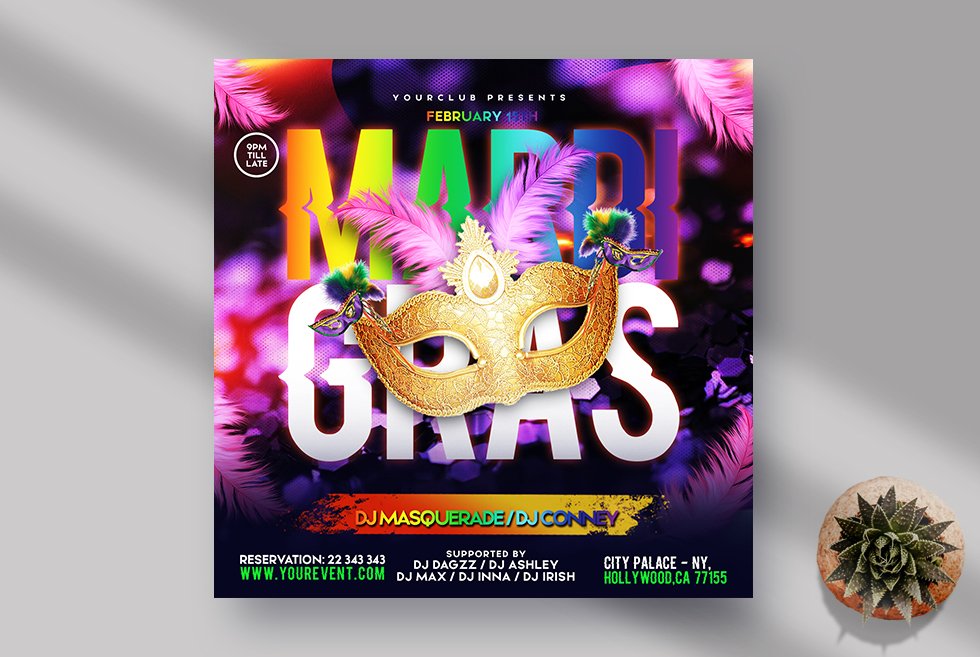 Mardi Gras Instagram PSD Template cover image.