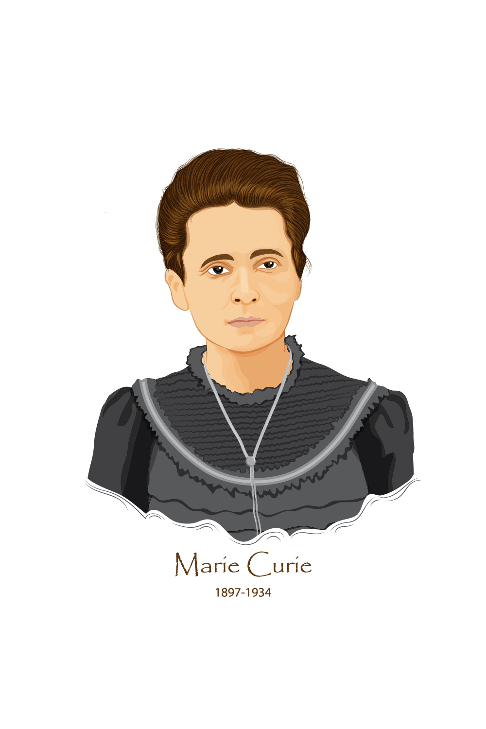Marie Curie famous scientist in chemistry and physics, pioneer in research of radioactivity, Nobel Prize winner pinterest preview image.