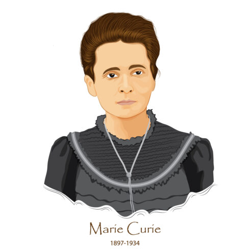 Marie Curie famous scientist in chemistry and physics, pioneer in research of radioactivity, Nobel Prize winner cover image.