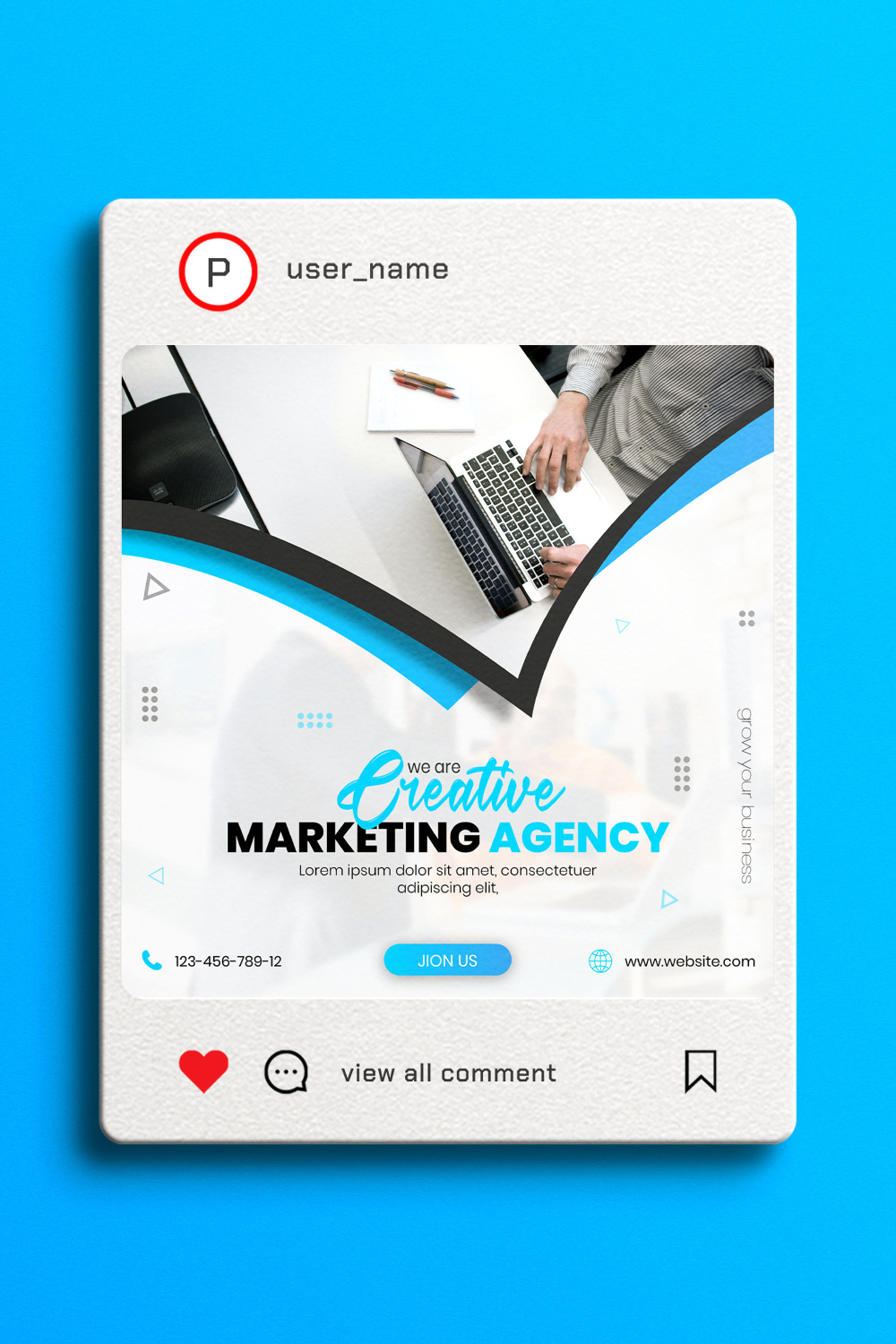 Creative, Minimal, and Modern Marketing Agency Social media Post Template pinterest preview image.