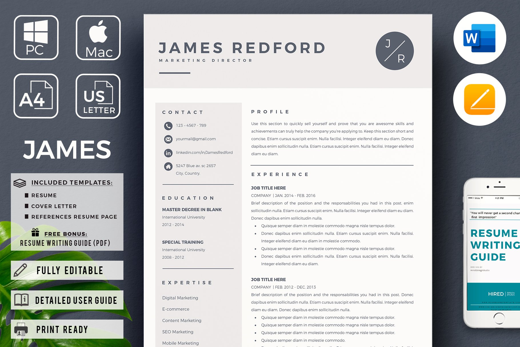 Marketing Resume CV With Logo + icon cover image.